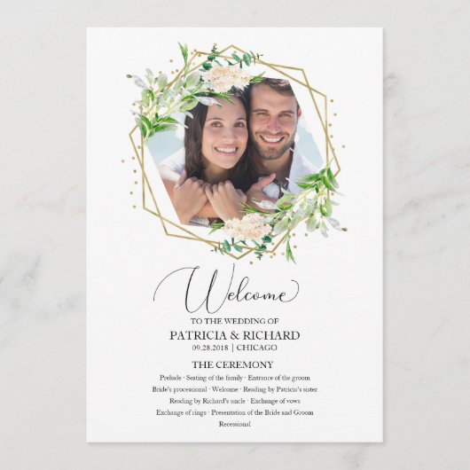 Welkom Huwelijksceremonie Programma Groen (Voorkant)