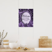 Welkom huwelijksfeest paarse bloemenframe elegant poster (Keuken)