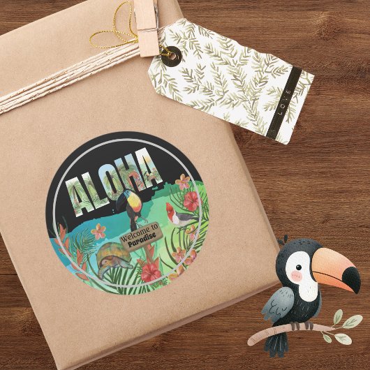 Welkom in Aloha tropisch Paradijs Ronde Sticker