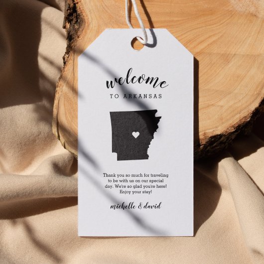 Welkom in Arkansas | Kalligrafie bruiloft Cadeaulabel