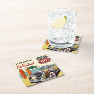 "Welkom in Californië" Route 66 retro poster, Vierkante Kartonnen Onderzetter