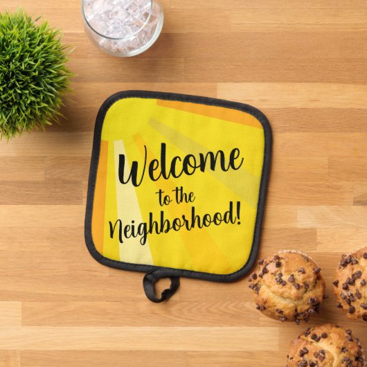 Welkom in de buurt met zonnestralen pannenlap (Top down)