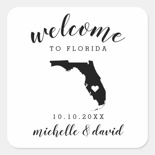 Welkom in Florida | Bruiloft aangepaste gunst Vierkante Sticker (Voorkant)