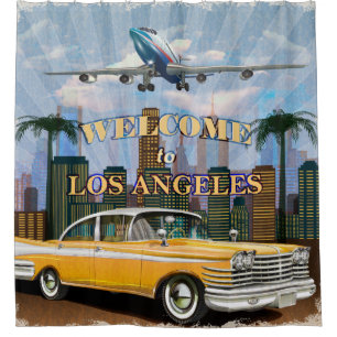 Welkom in Los Angeles retro poster. Douchegordijn