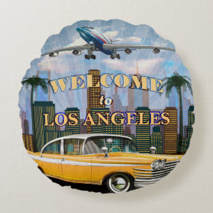Welkom in Los Angeles retro poster. Rond Kussen
