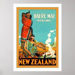 Welkom in Nieuw-Zeeland ~ Haere Mai ~Vintage Trave Poster