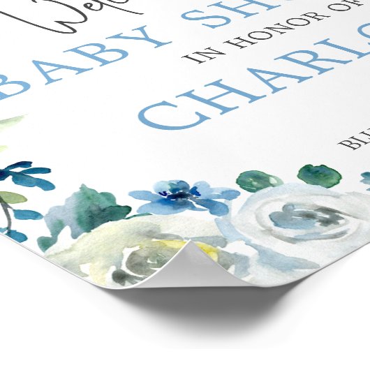 Welkom in ons Baby shower Elegant Blue Floral Poster (Hoek)