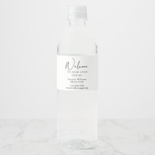 Welkom in ons open huis gepersonaliseerde agent waterfles etiket