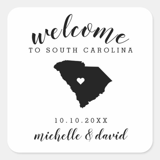 Welkom in South Carolina | Bruiloft aangepaste gun Vierkante Sticker (Voorkant)