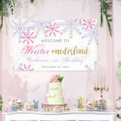 Welkom in Winter Onederland 1st Birthday Pink Spandoek