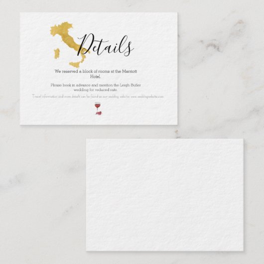 Welkom Italia Huwelijksdetails kaart (Voorkant / Achterkant)