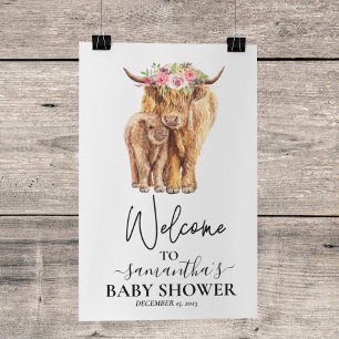 Welkom Kalfje Highland Koe Baby Shower Poster