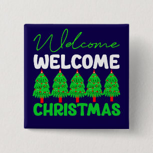 Welkom Kerstboom Vakantiedesign-85600 Vierkante Button 5,1 Cm