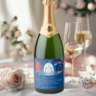 Welkom kerstfeest lelijke zweten rood blauw sparkling wijnetiket