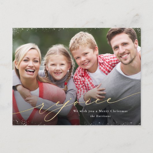 Welkom kerstfoto Faux Gold Script Holiday Briefkaart (Voorkant)