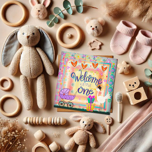 Welkom Kleine Een Leuke Ooievaar Wandelwagen Unise Notitiekaartje