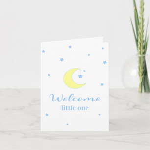 Welkom Kleine Eén Maan en Sterren Nieuwe Baby Blau Kaart