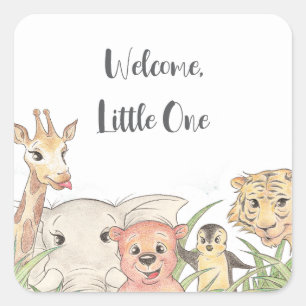 Welkom Kleine Safari Baby Felicitaties Vierkante Sticker