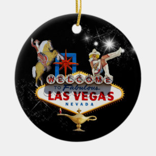Welkom Las Vegas Sign On Starry Background Keramisch Ornament