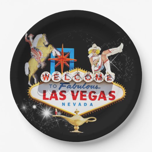 Welkom Las Vegas Sign On Starry Background Papieren Bordje (Voorkant)