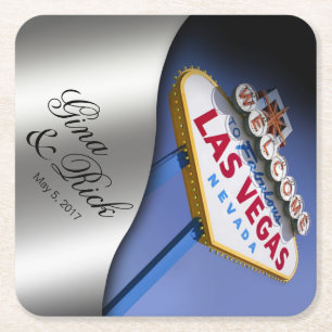 Welkom Las Vegas   zilver Vierkante Kartonnen Onderzetter