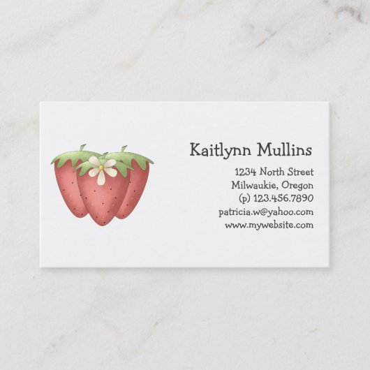 Welkom lente ・ aardbeien en bloem visitekaartje (Voorkant)