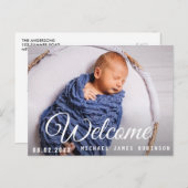 WELKOM, leuk script baby aankondiging briefkaart (Voorkant / Achterkant)