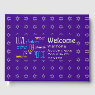 WELKOM Liefde Vreugde Vrede Hebreeuws PURPER Perso Gastenboek