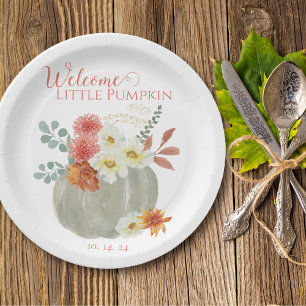 Welkom Little Pumpkin Waterverf Baby shower Papieren Bordje