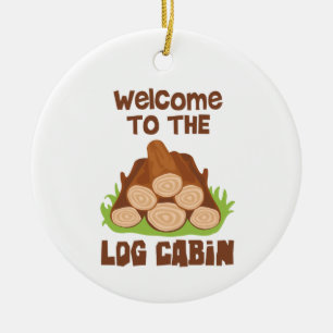 Welkom Log Cabin Keramisch Ornament