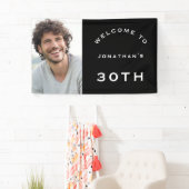 Welkom man 30th Birthday Party Foto zwart Spandoek (Insitu)