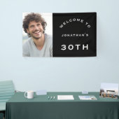 Welkom man 30th Birthday Party Foto zwart Spandoek (Beurs)