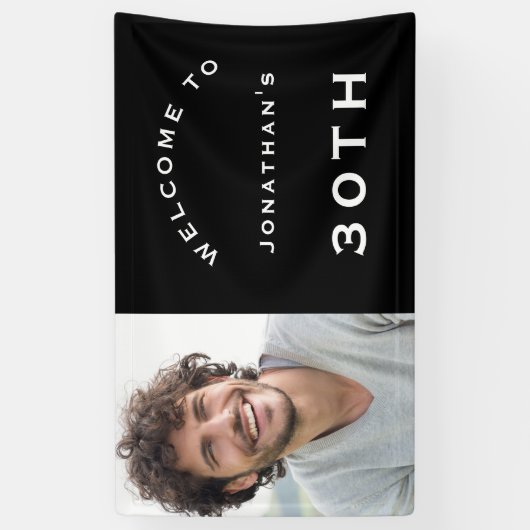 Welkom man 30th Birthday Party Foto zwart Spandoek (Verticaal)