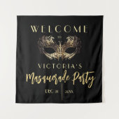 Welkom Masquerade Verjaardagsfeest Schuim Borden Wandkleed (Voorkant)