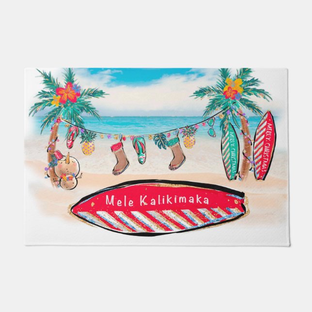 Welkom Mat in Hawaiian Kerstmis Surf Board (Voorkant)