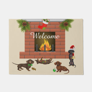 Welkom Mat met kerstdachshund-deur