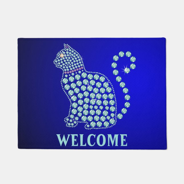 Welkom Mat Rhinestone Cat (Voorkant)