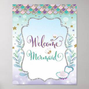Welkom Mermaid Birthday Decoration Baby shower Poster