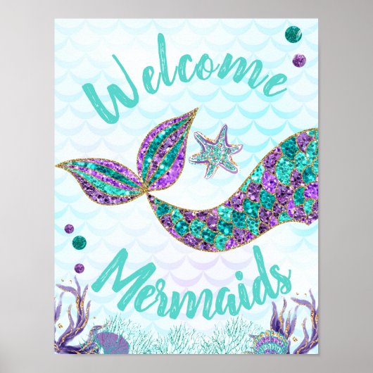 Welkom Mermaids, Mermaid Birthday Sign, Wall art Poster (Voorkant)