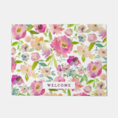 Welkom Mint Blush Roze Waterverf Bloemenpatroon Deurmat (Voorkant)