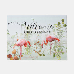 Welkom Moderne Tropische Flamingo Familienaam Deurmat