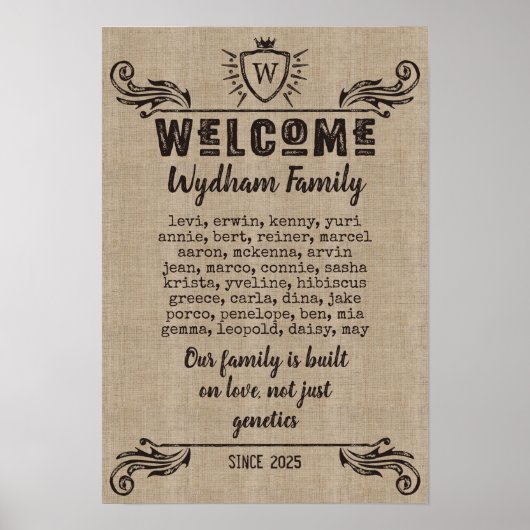 Welkom Monogram Rustic Logo Typografie Burlap Poster (Voorkant)