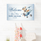 Welkom Mooie Babybeer Piloot Blauwe Vliegtuig Spandoek (Insitu)