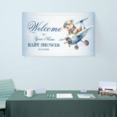 Welkom Mooie Babybeer Piloot Blauwe Vliegtuig Spandoek (Beurs)