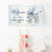 Welkom Mooie Kinderwagen Blauwe Bloemen Mooie Fees Spandoek (Insitu)
