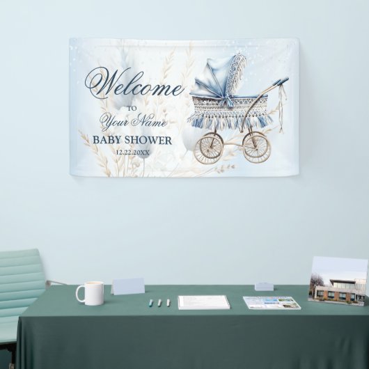 Welkom Mooie Kinderwagen Blauwe Bloemen Mooie Fees Spandoek (Beurs)