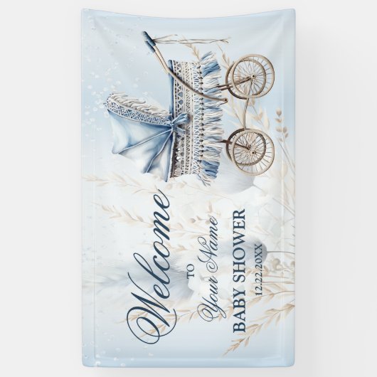 Welkom Mooie Kinderwagen Blauwe Bloemen Mooie Fees Spandoek (Verticaal)