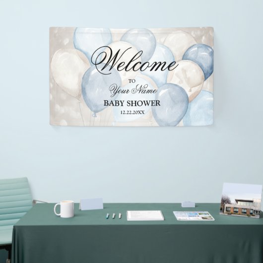 Welkom Mooie Waterverf Roze Witte Ballonnen Feest Spandoek (Beurs)