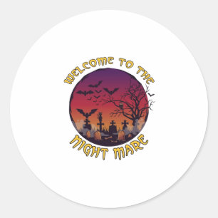 Welkom Nacht Merrie Halloween Rode Maan Kerkhof_1 Ronde Sticker