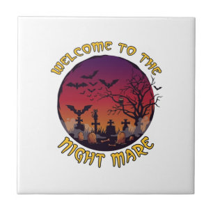 Welkom Nacht Merrie Halloween Rode Maan Kerkhof_1 Tegeltje